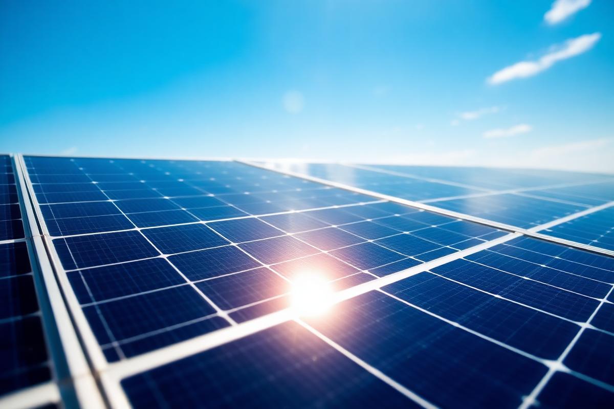 Solar panels after a SkyWashSolar drone cleaning — spotless and reflecting blue sky